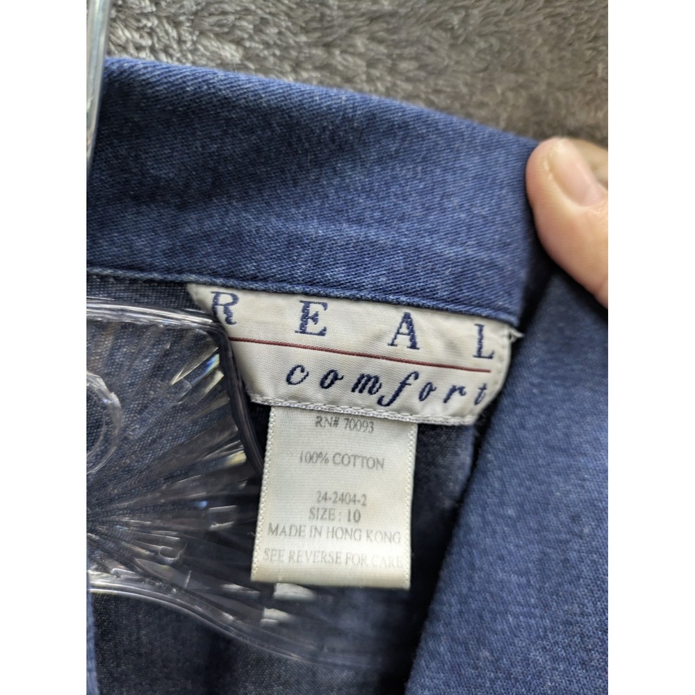 Vintage Denim Blazer Jacket Womens 10‎ Comfort 100 Cotton Jean Work 90s Grunge - Picture 3 of 6
